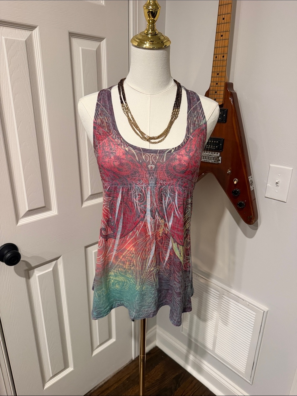 Cielo Multicolor Scoop Neck Tank - Red, Teal, Purple
